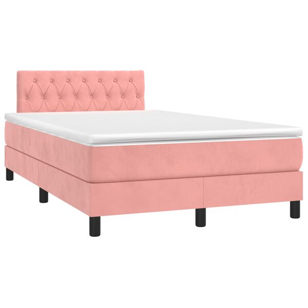 vidaXL Cama box spring c/ colch&atilde;o luzes e LED 120x190 cm veludo rosa