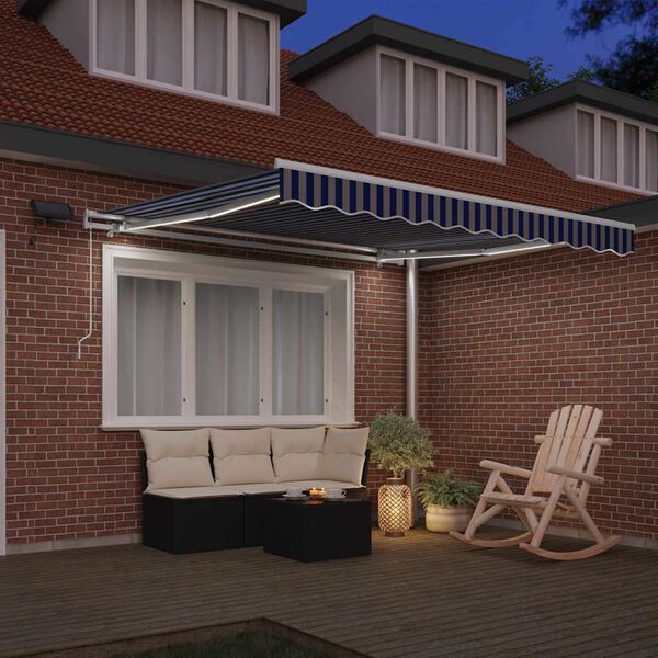 vidaXL Toldo Retr&aacute;til Azul e Branco 350 x 250 cm Poli&eacute;ster e Alum&iacute;nio
