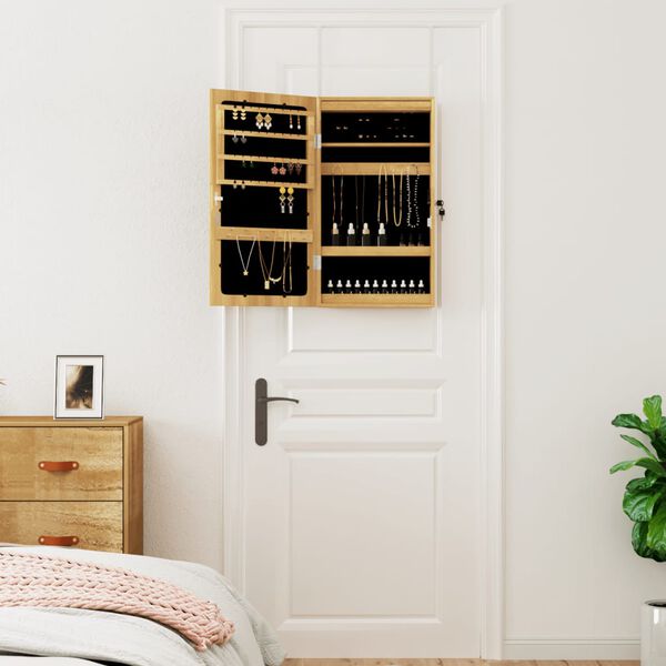 vidaXL Móvel para joias de parede espelhado com luzes LED