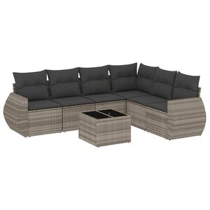 vidaXL 7 pcs conj. sof&aacute;s jardim com almofad&otilde;es vime PE cinzento-claro