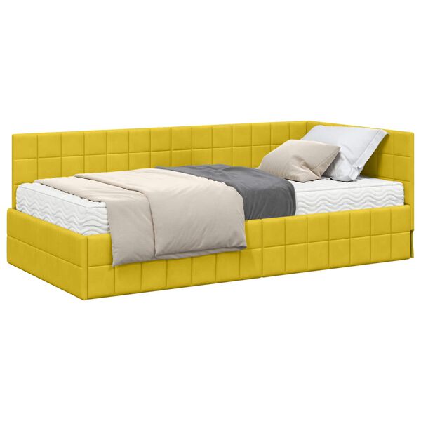 vidaXL Estrutura de Cama de Canto com Colch&atilde;o 2 pcs Amarelo Veludo