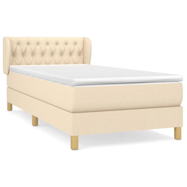 vidaXL Cama com molas/colch&atilde;o 90x190 cm tecido cor creme