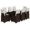 vidaXL 9 pcs conjunto bistr&ocirc; de jardim c/ almofad&otilde;es vime PE castanho
