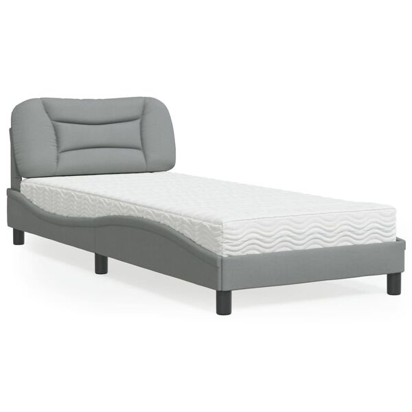 vidaXL Cama com colch&atilde;o Hvar 90x200 cm tecido cinzento-claro