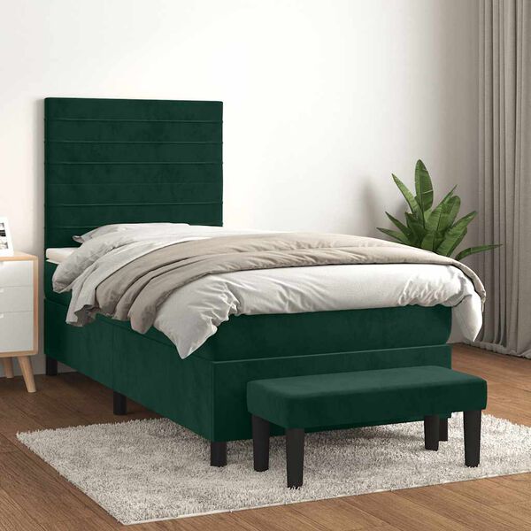vidaXL Cama com molas/colch&atilde;o 90x190 cm veludo verde-escuro