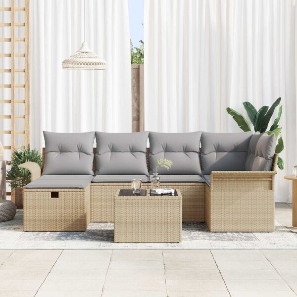 vidaXL Conjunto de Sof&aacute; de Jardim com almofada 7 pcs Rattan Sint&eacute;tico