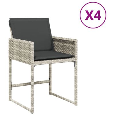 vidaXL Cadeiras de jardim com almofadões 4 pcs vime PE cinzento-claro