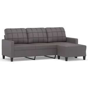 vidaXL Sof&aacute; de 3 lugares c/ apoio de p&eacute;s 180 cm couro artificial cinza