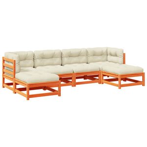 vidaXL 6 pcs conj. sof&aacute;s jardim almofad&otilde;es pinho maci&ccedil;o castanho cera