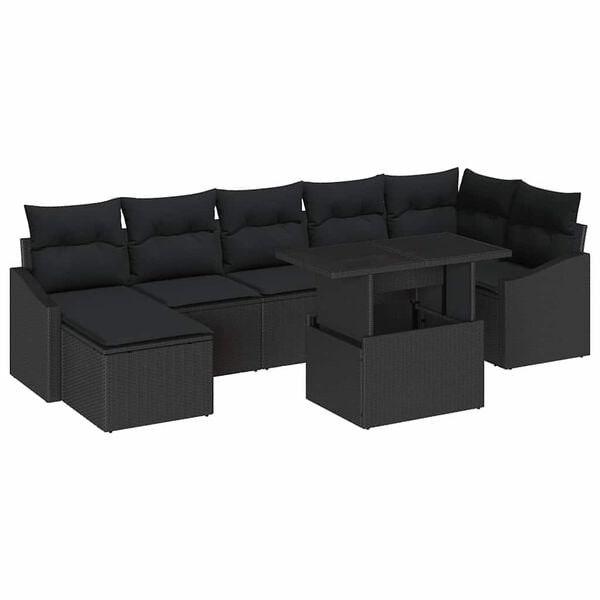 vidaXL Conjunto de Sof&aacute; de Jardim com almofada 8 pcs Preto vime PE