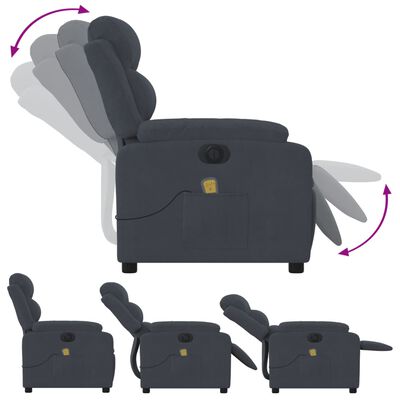 vidaXL Poltrona de massagens reclinável elétrica veludo cinza-escuro