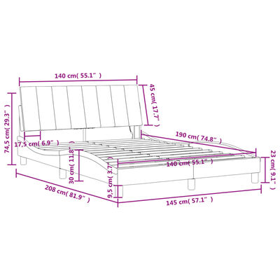 vidaXL Estrutura de cama c/ luzes LED 140x190 cm veludo preto