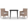 vidaXL 3 pcs conjunto de jantar p/ jardim c/almofadões vime PE e vidro