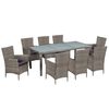 vidaXL 9 pcs conjunto jantar exterior c/ almofad&otilde;es vime PE cinzento