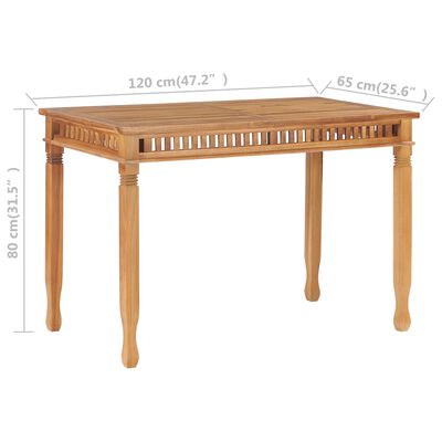 vidaXL Mesa de jantar para jardim 120x65x80 cm madeira de teca maciça