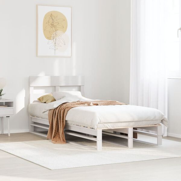 vidaXL Cama sem colch&atilde;o 100x200 cm madeira de pinho maci&ccedil;a branco