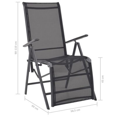 vidaXL Cadeira reclinável em alumínio e textilene preto