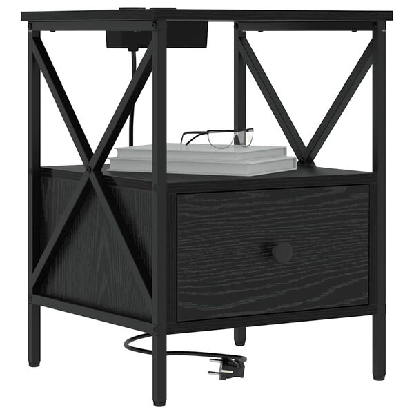 vidaXL Arm&aacute;rio de Cabeceira Carvalho Preto 41,5 x 40,5 x 55 cm