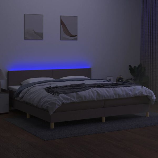 vidaXL Cama box spring colch&atilde;o/LED 200x200cm tecido cinza-acastanhado