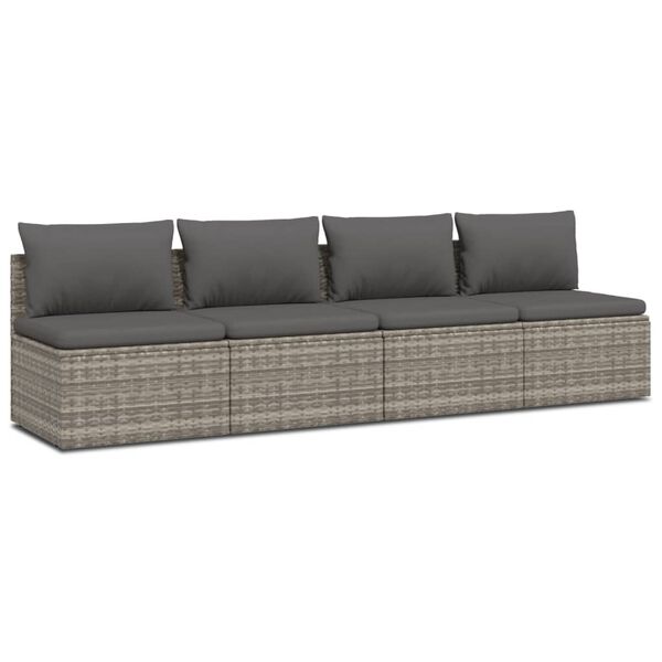 vidaXL 4 pcs conjunto lounge de jardim c/ almofad&otilde;es vime PE cinzento