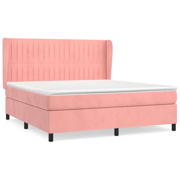 vidaXL Cama com molas/colch&atilde;o 160x200 cm veludo rosa