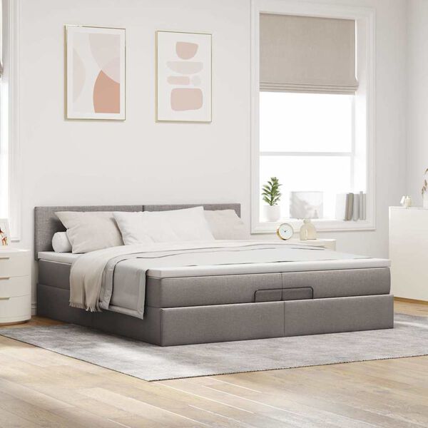 vidaXL Estrutura de cama otomana com colch&atilde;o cinza 200x200 cm tecido