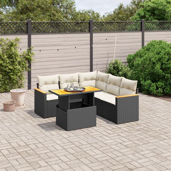 vidaXL 6 pcs conjunto sof&aacute;s de jardim c/ almofad&otilde;es vime PE preto
