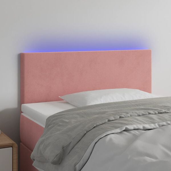 vidaXL Cabeceira de cama c/ luzes LED veludo 90x5x78/88 cm rosa