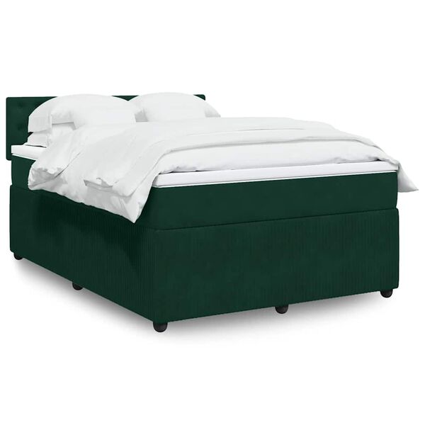 vidaXL Cama com molas/colch&atilde;o 160x200 cm veludo verde-escuro