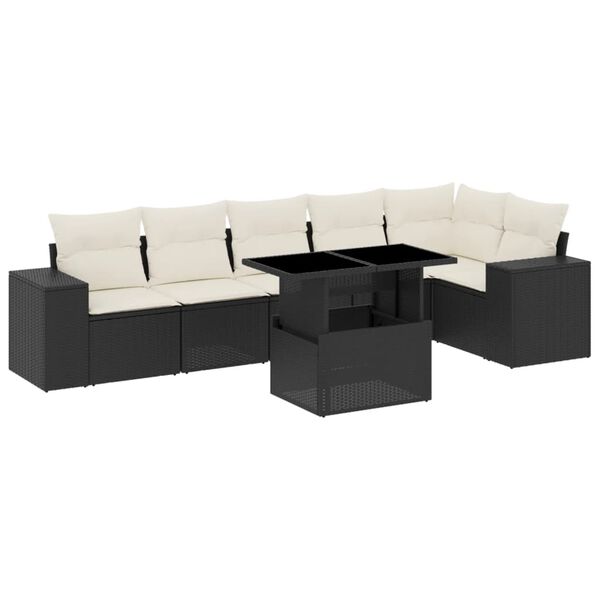 vidaXL 7 pcs conjunto de sof&aacute;s p/ jardim c/ almofad&otilde;es vime PE preto