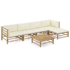 vidaXL 6 pcs conj. lounge p/ jardim em bambu c/ almofad&otilde;es branco nata