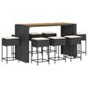 vidaXL 9 pcs conjunto de bar para jardim c/ almofad&otilde;es vime PE preto