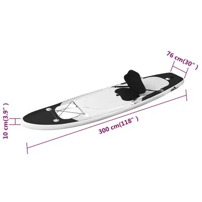 vidaXL Conjunto prancha de paddle SUP insuflável 300x76x10 cm preto