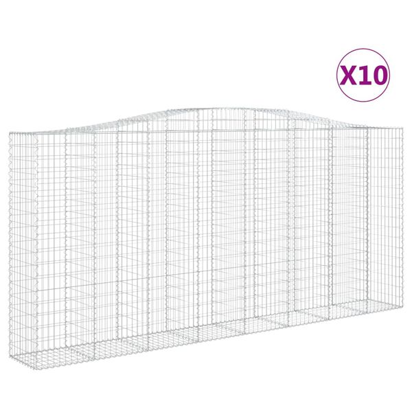 vidaXL Cestos gabi&atilde;o arqueados 10 pcs 400x50x180/200 ferro galvanizado