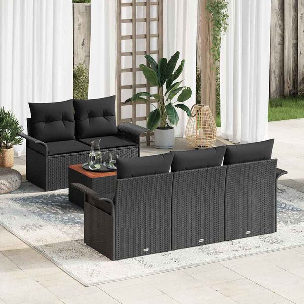 vidaXL Conjunto de Sof&aacute; de Jardim com almofada Manual 6 pcs Preto