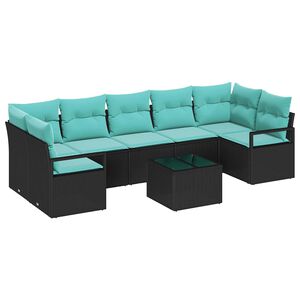 vidaXL Conjunto de Sof&aacute;s 8 pcs Preto e Turquesa vime PE