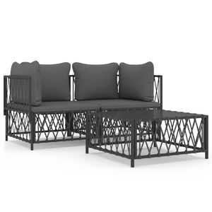 vidaXL 3 pcs conjunto lounge de jardim com almofad&otilde;es a&ccedil;o antracite