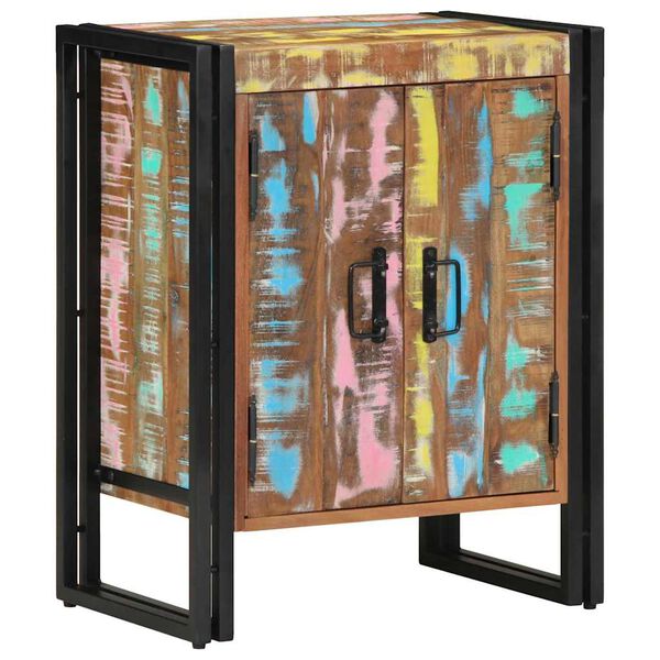 vidaXL Armário para Sapatos com porta Preto Madeira recuperada maciça