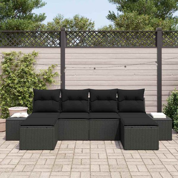 vidaXL Conjunto de Sofá de Jardim com almofada 4 pcs Preto vime PE
