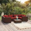 vidaXL 7 pcs conjunto lounge jardim c/ almofad&otilde;es vime PE castanho