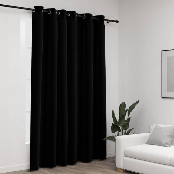 vidaXL Cortina opaca aspeto de linho com ilhós 290x245 cm preto