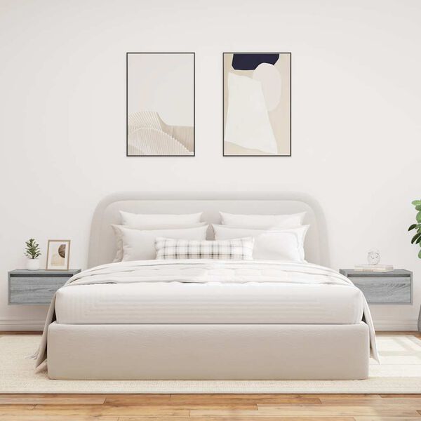 vidaXL Mesas de cabeceira de parede com luzes LED 2pcs cinzento sonoma