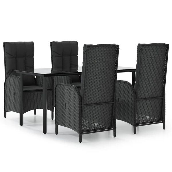 vidaXL 5 pcs conjunto de jantar p/ jardim c/ almofad&otilde;es vime PE preto
