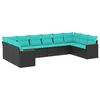 vidaXL Conjunto de sof&aacute; de jardim com 10 pe&ccedil;as e almofadas em rattan sint&eacute;tico preto