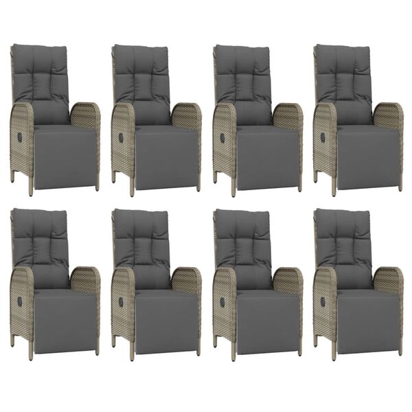 vidaXL 9 pcs conjunto de jantar p/ jardim c/ almofad&otilde;es vime PE cinza