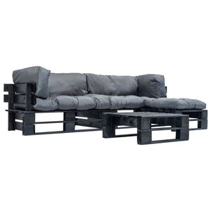 vidaXL Sof&aacute;s de paletes jardim 4 pcs almofad&otilde;es cinzentos madeira