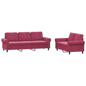 vidaXL 2 pcs conjunto de sof&aacute;s com almofad&otilde;es veludo vermelho tinto