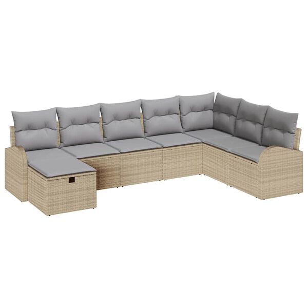vidaXL Conjunto de Sof&aacute; de Jardim 8 pcs Bege Rattan Sint&eacute;tico