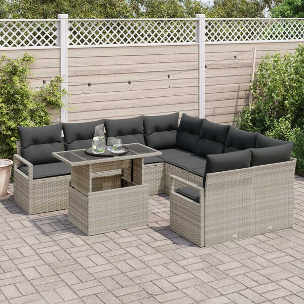 vidaXL Conjunto de Sofá de Jardim 9 pcs Cinzento-claro