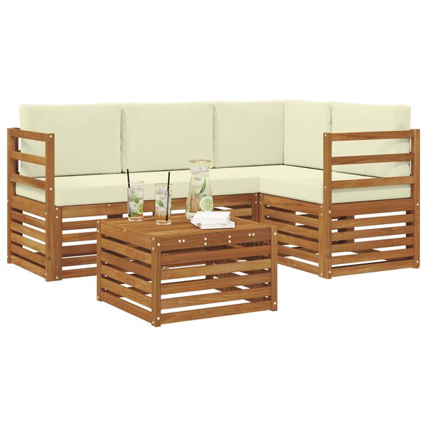 vidaXL Conjunto de Sof&aacute;s para Exterior 5 pcs Natural e Creme